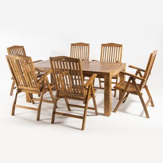 ED&Egrave;N JARD&Iacute; Conjunto de 6 sillones reclinables y mesa de teca de 180 cm