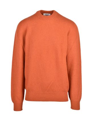Laneus Orange Extrafine Merino Wool-Cashmere Blend Crewneck Sweater