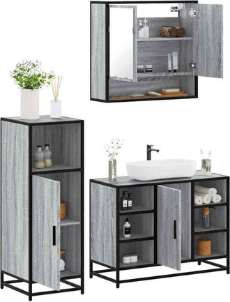 vidaXL Set De Muebles De Ba&ntilde;o 3 Pzas Madera Contrachapada Gris Sonoma Vidaxl