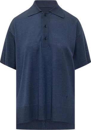 Ami Polo met Korte Mouwen en Knoopsluiting - Dames - Polos - Blauw - S - Tops