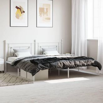 Berkfield Home Metal Bed Frame without Mattress with Headboard White 193x203cm | Size: 193x203 cm