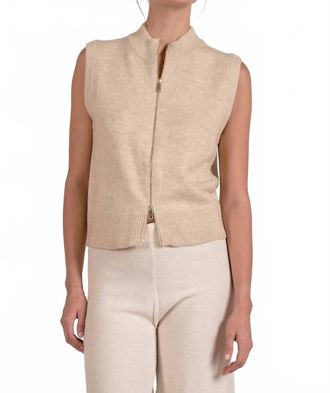 Elan Knitted Double Zip Sweater Vest In Beige