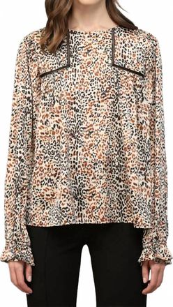 Fate Esme Animal-Print Lace Peasant Blouse In Ivory Multi