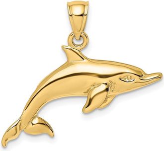 Diamond2Deal 14k Yellow Gold Polished Swimming Dolphin Charm Pendant