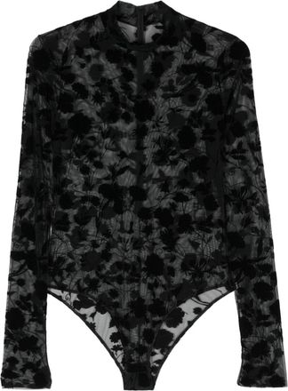 Givenchy floral-flocked mesh body - women - Polyamide/Elastane - L - Black