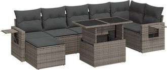 vidaXL Set De Sof&aacute;s De Jard&iacute;n Y Cojines 8 Piezas Rat&aacute;n Sint&eacute;tico Gris Vidaxl