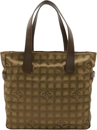 Chanel New Travel Line Khaki Jacquard Leather Shoulder Bag Tote Bag (Pre-Owned)