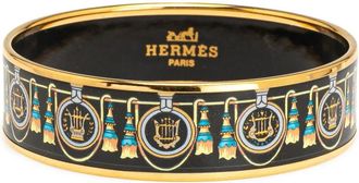 Herm&egrave;s 2000-2020 brede emaille armband met print - Zwart