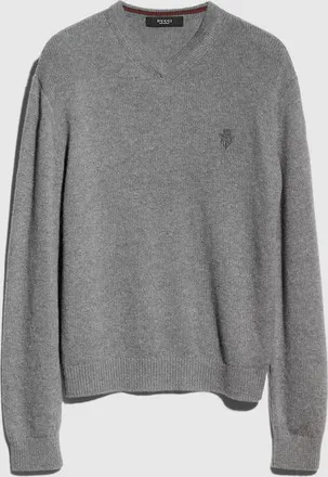 Gucci Knit Cashmere Sweater With Embroidery, Size XXXL, Grey