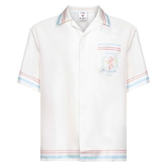 Casablanca Overhemden, Heren, Wit, XL, Geprint zijden twill overhemd