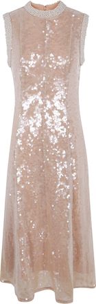 Self Portrait Sequin Pearl Trim Midi Dress