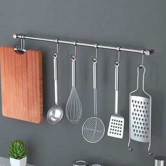 OEM Tira De Ganchos De Acero Inoxidable Color Plata Para Barra De Cocina - 40 Cm - 7 Ganchos