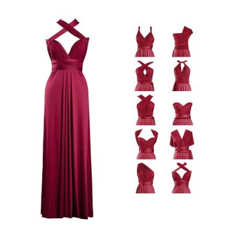 MisShow Womens Elegant Evening Dress, Multiway A line Sleeveless Long Sea Dress Burgundy ONE Size