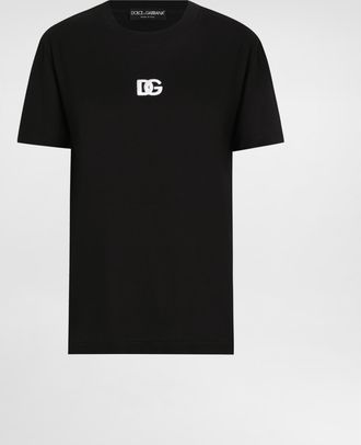 Dolce & Gabbana Jersey T-shirt With Dg Logo Embroidery - Woman T-shirts And Sweatshirts Black 36