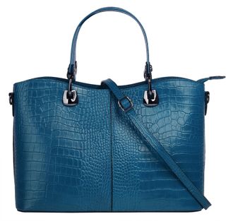 Cluty Henkeltasche CLUTY, Damen, Gr. B/H/T: 32cm x 22cm x 11cm onesize, blau (dunkelblau), Leder, Reptilienpr&auml;gung, Taschen Henkeltasche, echt Leder, Made i