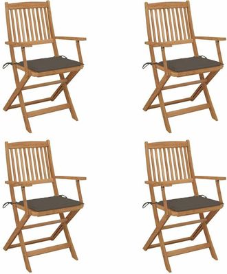 vidaXL Vidaxl - Sillas De Jard&iacute;n Plegables 4 Uds Y Cojines Madera Maciza Acacia