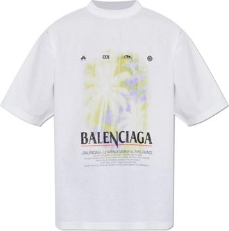 Balenciaga Tops, Heren, Wit, XS, Katoen, Logo T-shirt