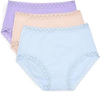 Natori Bliss Full Brief 3-Pack Womens Underwear Violet Tulip/Light Mocha/Blue Mist : L (Womens 14-16), Cotton/Lace/Lycra
