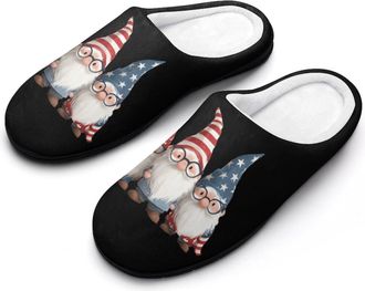 Generic Gnomes Patriotic U.S.A Mens House Slippers Memory Foam Washable Cotton Slip on Home Shoes