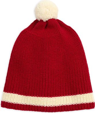 Bode Stripe Merino Wool Pom Beanie in Red at Nordstrom