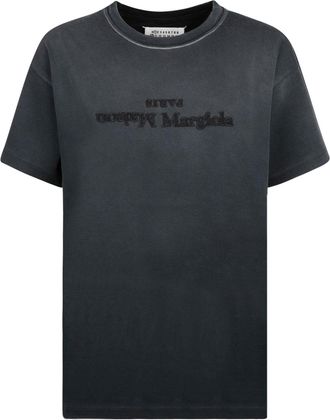 Maison Margiela Womens Reverse Logo Cotton T-shirt - Dark Grey - Size X-Small
