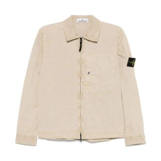 Stone Island Light Jackets, male, Beige, Size: 3XL Beige Canvas Logo Jacket Ss25