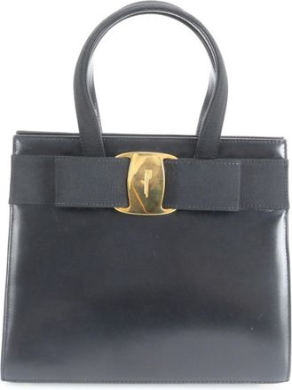 Ferragamo Vara Black Leather Handbag Tote Bag (Pre-Owned)