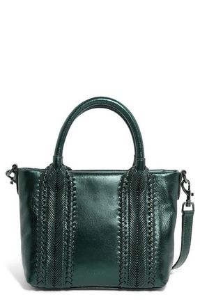 Aim&eacute;e All For Love Novelty French Leather Tote in Metallic Forest at Nordstrom