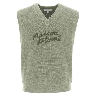 Maison Kitsun&eacute; Maison Kitsune Embroidered Logo Sleeveless Sweater, Size Large