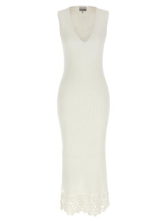 Ganni White Organic Cotton Long Womens Dress