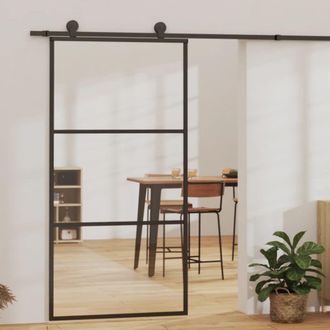 Berkfield Home Sliding Door with Hardware Set ESG Glass&Aluminium 102x205 cm in Black