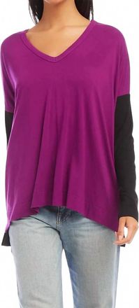Karen Kane Maggie Colorblock V-Neck Top In Magenta And Black