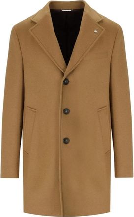 Manuel Ritz Kameelkleurige Wollen Jas met Enkele Knoopsluiting - Heren - Mantel - Beige - S - Wol - Jassen