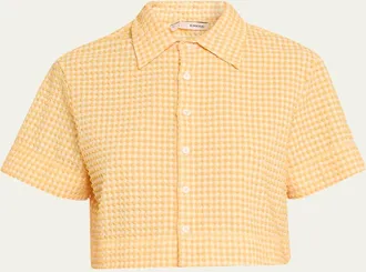 SIMKHAI Reeves Textured Gingham Camp Shirt