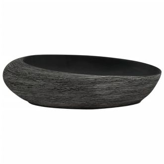 Berkfield Home Durable Countertop Basin Grey & Black Oval 59x40x14 cm Ceramic | Size: 59 x 40 x 14 cm
