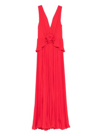 Nissa pleated rose-appliqué maxi dress - women - Polyester/Polyester - 40 - Red