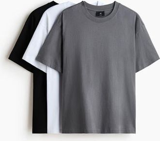 H&M 3-pack Relaxed Fit T-shirts in White/dark Gray/black at Nordstrom, Size Xx-Large