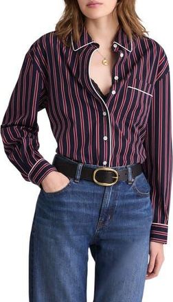 Madewell Stripe Poplin Long Button-Up Shirt in Red Navy Stripe at Nordstrom Rack, Size Xx-Small