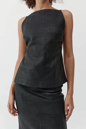 St.Agni Woven Leather Square Neck Top In Black
