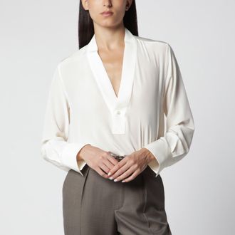 Victoria Beckham Camicia con scollo a V in seta avorio