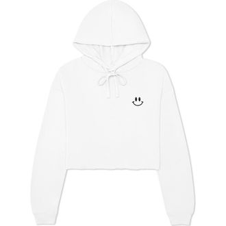 Dalix Smile Face Cropped Hoodie in White at Nordstrom, Size Xx-Large
