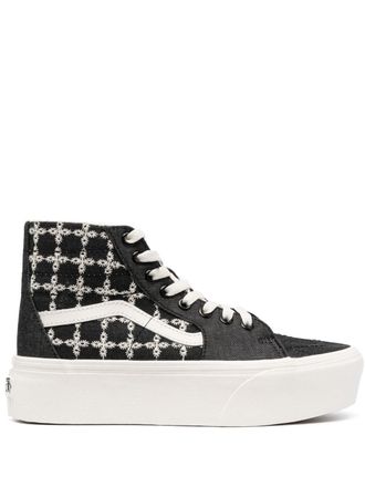 Vans Sk8-Hi embroidered platform sneakers - unisex - Fabric/Calf Leather/Fabric/Rubber - 7.5 - Black