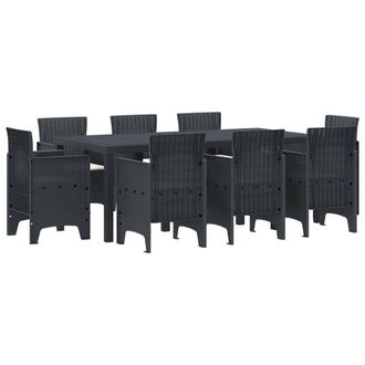 Berkfield Home 9 Piece Garden Dining Set with Cushions Anthracite Poly Rattan