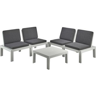 Dmora Set salotto da esterno Ermes, Composizione da giardino con 4 sedute con schienale ed 1 modulo multifunzione, Salottino con cuscini, 100% Made in