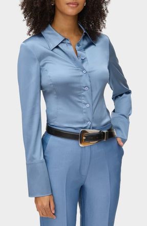 Aligne Janis Silk Blend Blouse in Steel Blue at Nordstrom, Size 6