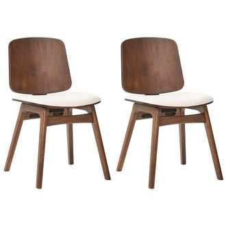 Beliani Conjunto De 2 Sillas De Comedor Estructura De Madera Asiento De Tela Sin Reposabrazos Marr&oacute;n Y Beige Claro Charleston