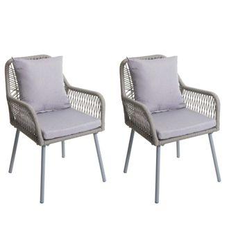 Hhg Hhg - Nunca Usado] Juego De 2 Sillas De Jard&iacute;n 475, Asiento/respaldo De Exterior En Tejido De Cuerda De Aluminio Rope, Gris, Funda Gris