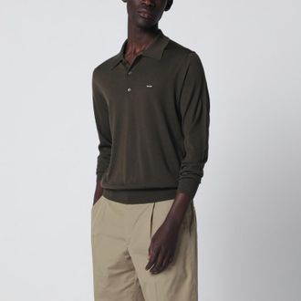 Prada Military green combed wool polo shirt