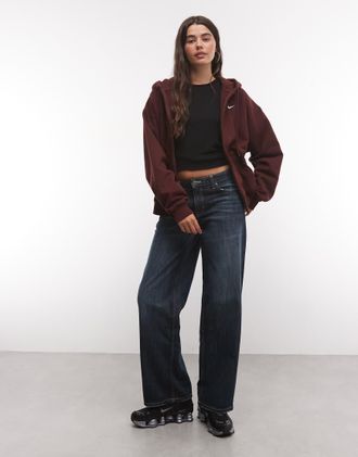 Nike Studio Fleece felpa con cappuccio oversize di peso medio con zip intera bordeaux-Rosso