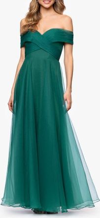 Betsy & Adam Off-the-Shoulder Tulle Gown in Green at Nordstrom, Size 10